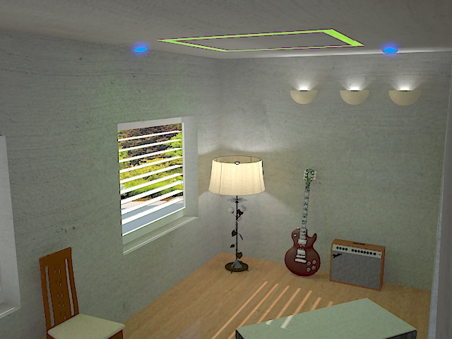 Intérieur 3D Pièce et Guitare