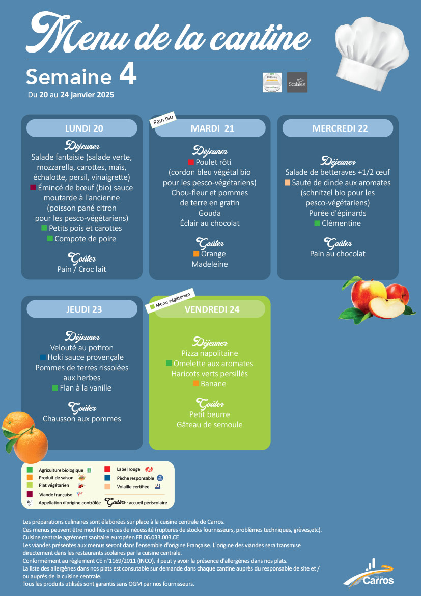 Affiche Cantine Janvier Mairie de Carros