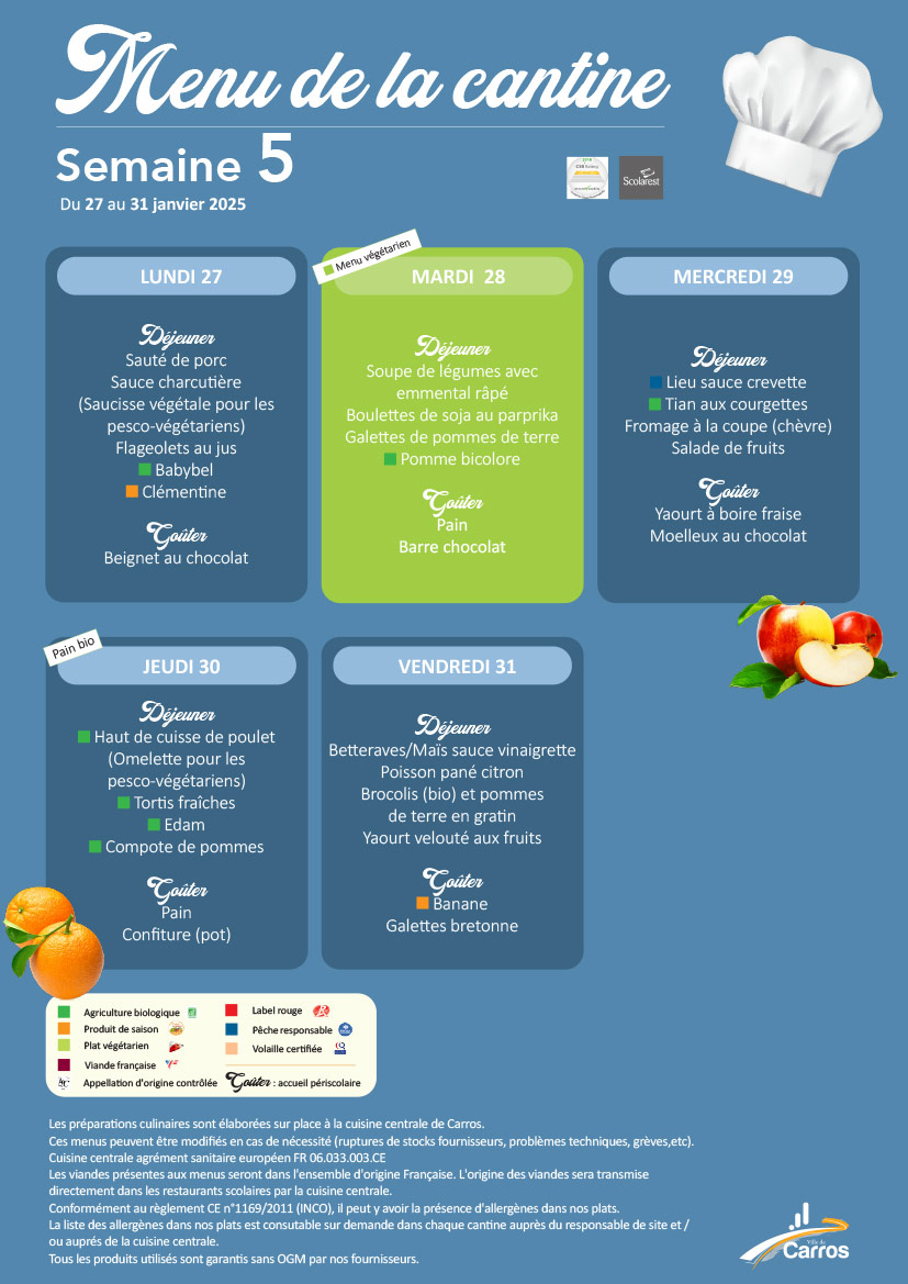 Affiche Cantine Fevrier Mairie de Carros